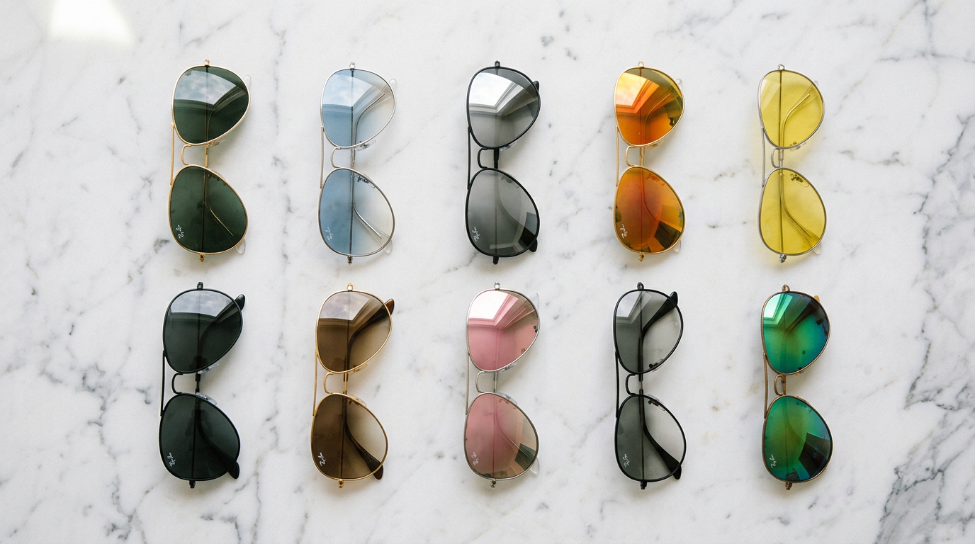 Full Aviator sunglasses collection flat lay